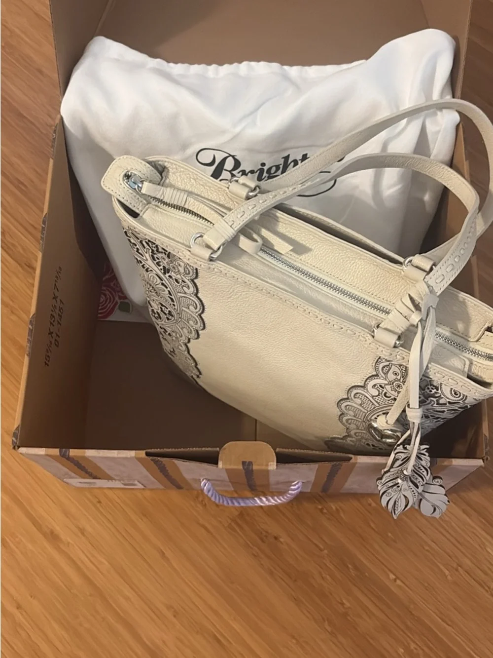 Brighton Ivory Tote with Scalloped Lace Print